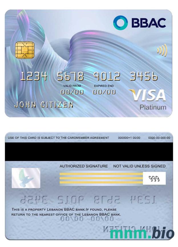 Lebanon BBAC visa platyna karta przykład w formacie PSD